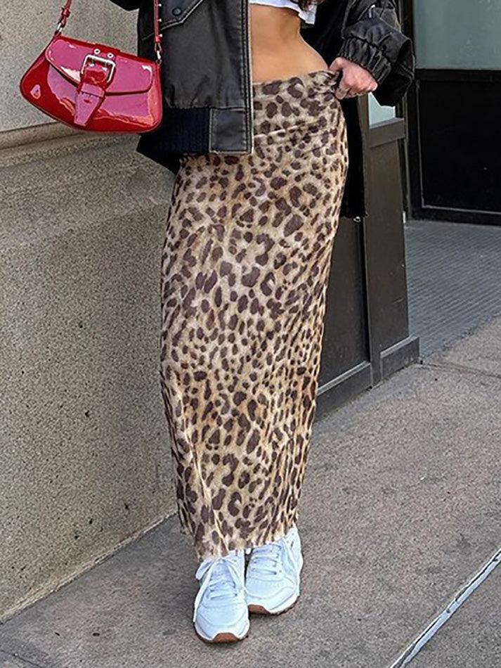 LEOPARD PRINT MIDI SKIRT VINTAGE HIP HOP STYLE