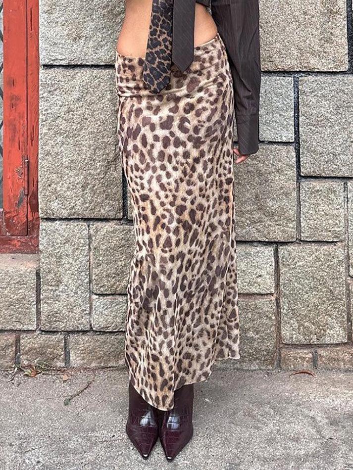 LEOPARD PRINT MIDI SKIRT VINTAGE HIP HOP STYLE