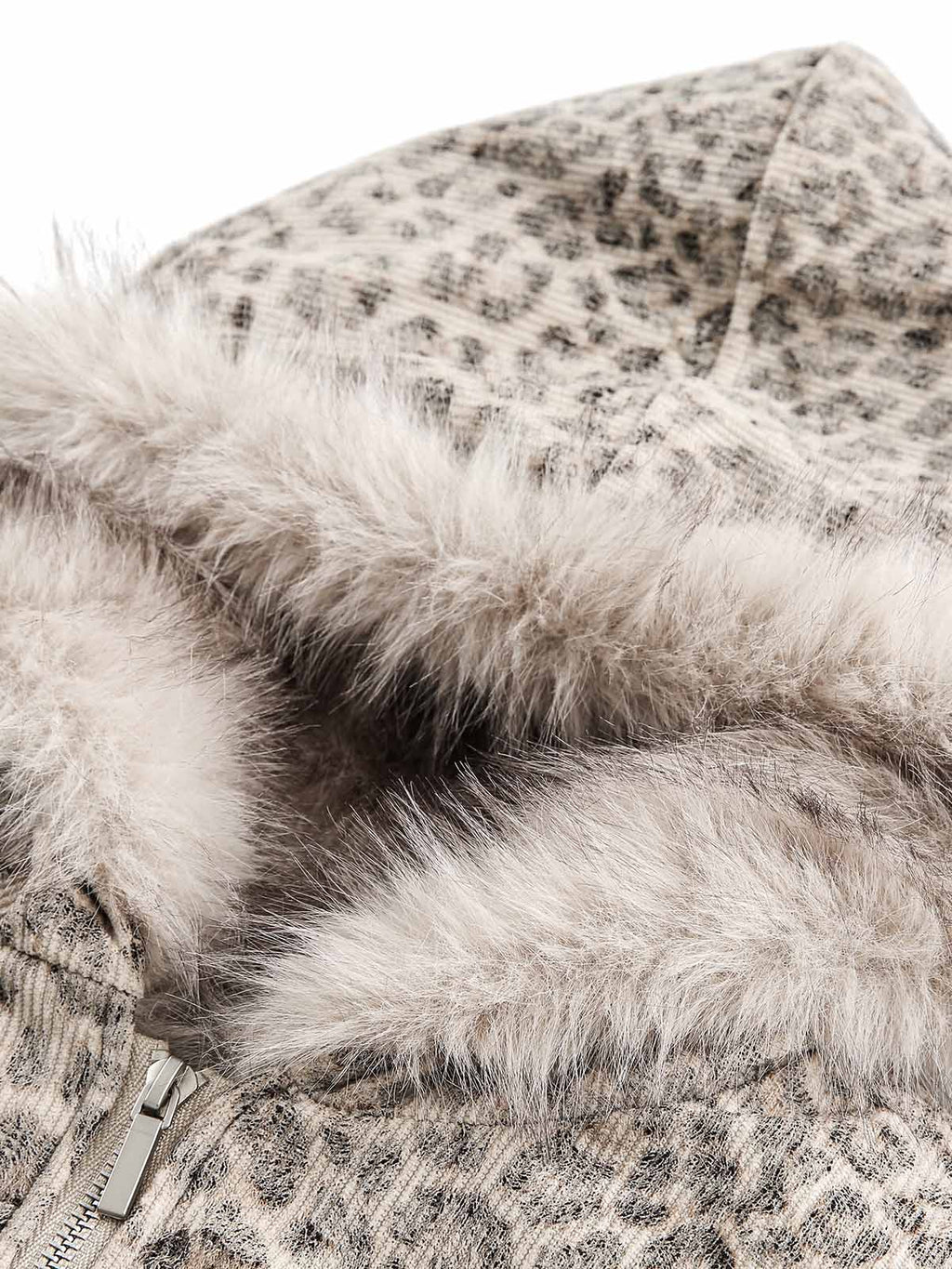 LEOPARD PRINT MINK FUR HOODED JACKET WITH FUR TRIM