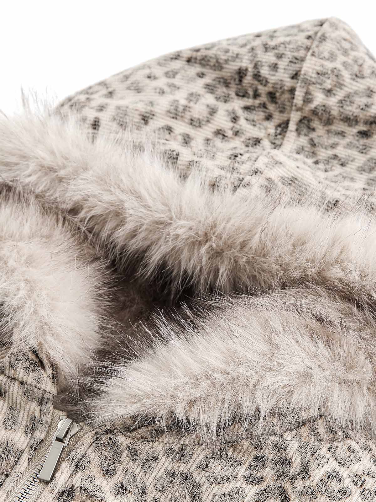 LEOPARD PRINT MINK FUR HOODED JACKET WITH FUR TRIM