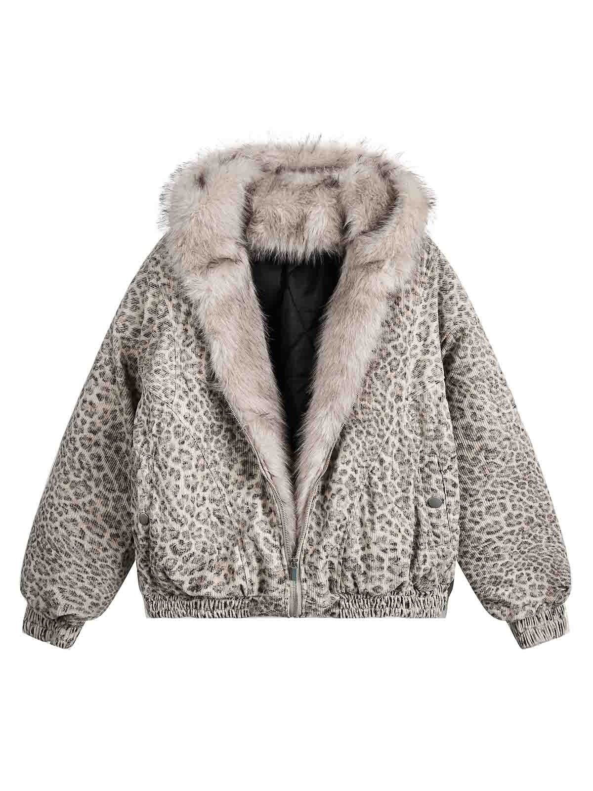 LEOPARD PRINT MINK FUR HOODED JACKET WITH FUR TRIM