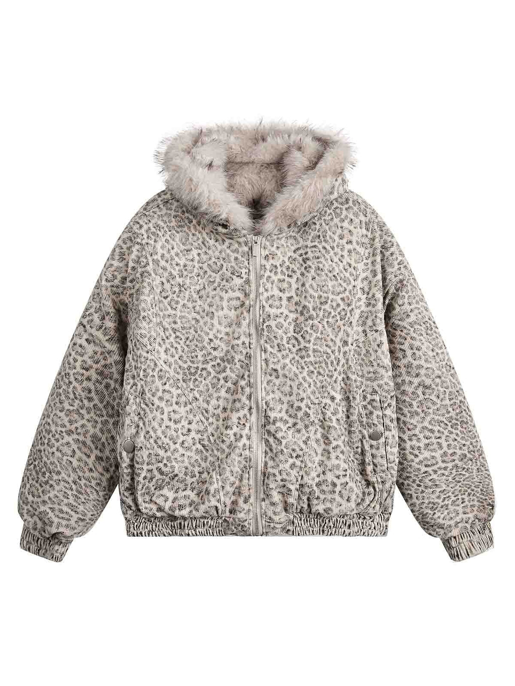 LEOPARD PRINT MINK FUR HOODED JACKET WITH FUR TRIM