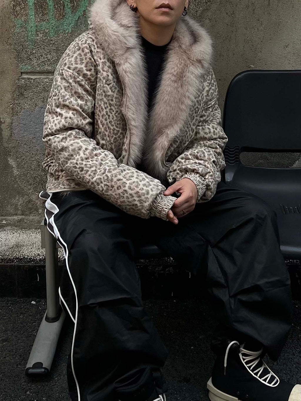 LEOPARD PRINT MINK FUR HOODED JACKET WITH FUR TRIM