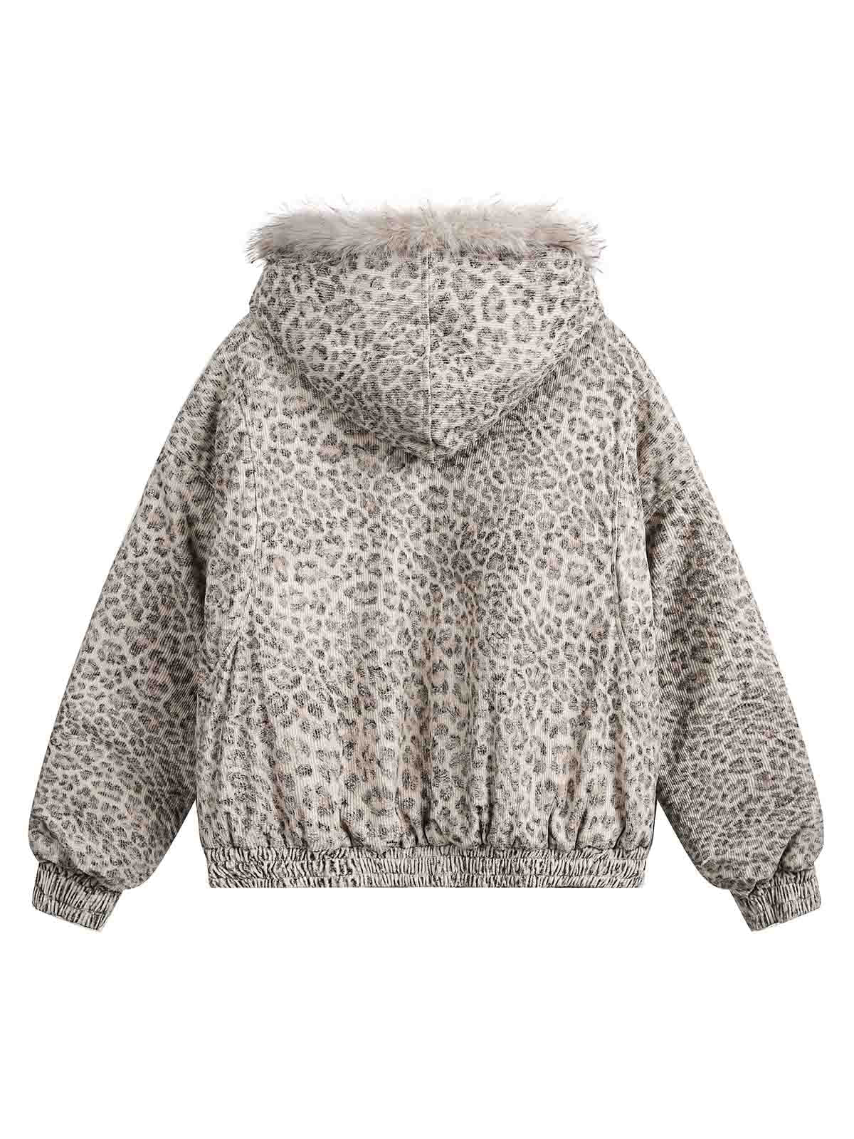 LEOPARD PRINT MINK FUR HOODED JACKET WITH FUR TRIM