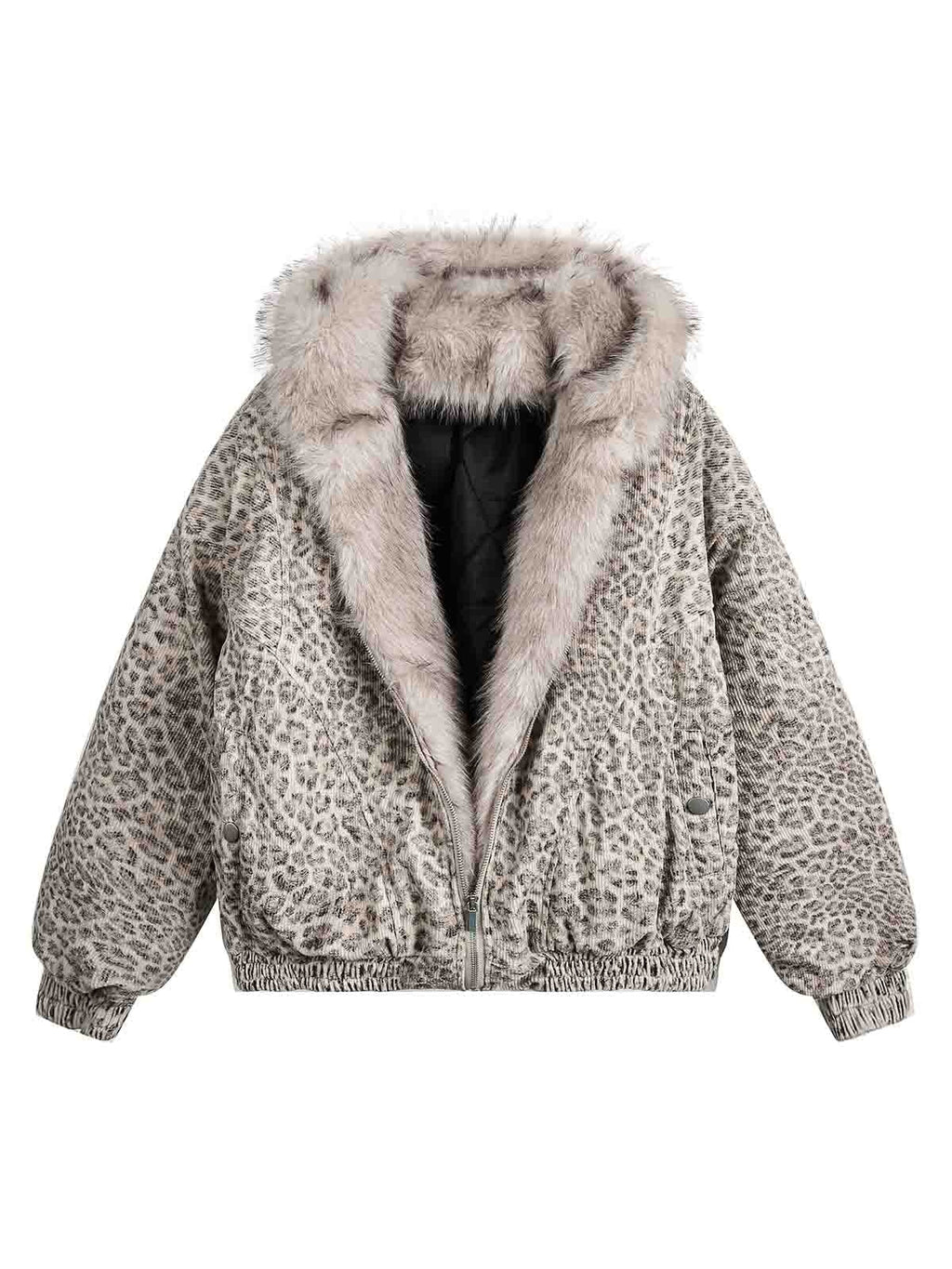 LEOPARD PRINT MINK FUR HOODED JACKET WITH FUR TRIM