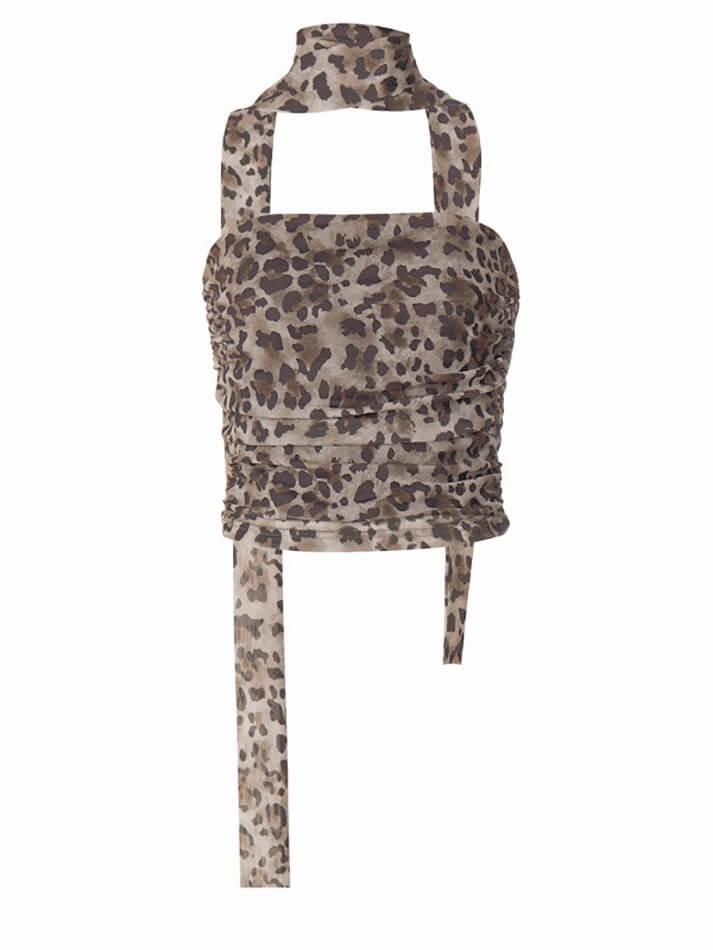 LEOPARD PRINT ONE-SHOULDER TOP WITH FLATTERING HALTER DESIGN