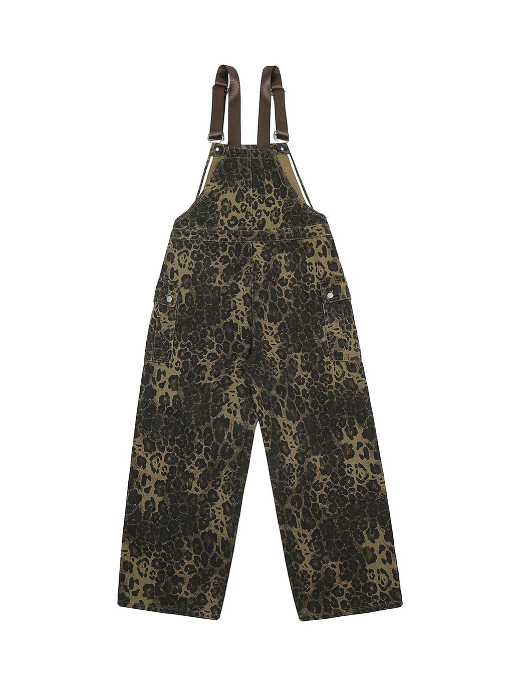 LEOPARD PRINT OVERALLS WITH BROWN STRAPS - HIGH WAIST LONG PANTS