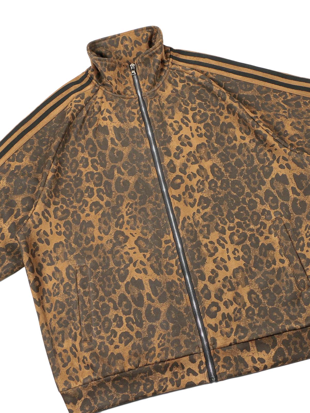 LEOPARD PRINT TRACK JACKET WITH LONG SLEEVE AND STAND COLLAR