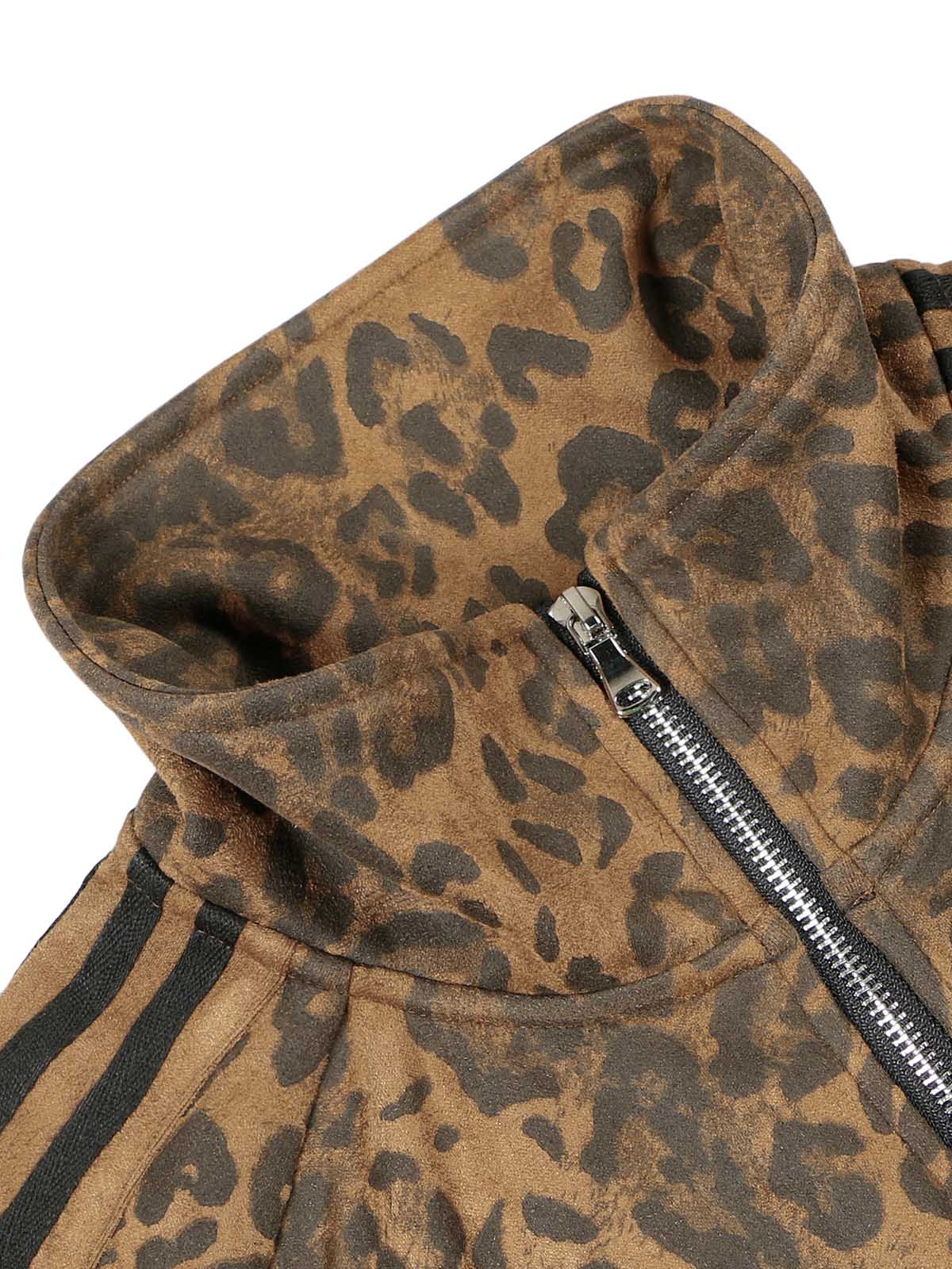 LEOPARD PRINT TRACK JACKET WITH LONG SLEEVE AND STAND COLLAR