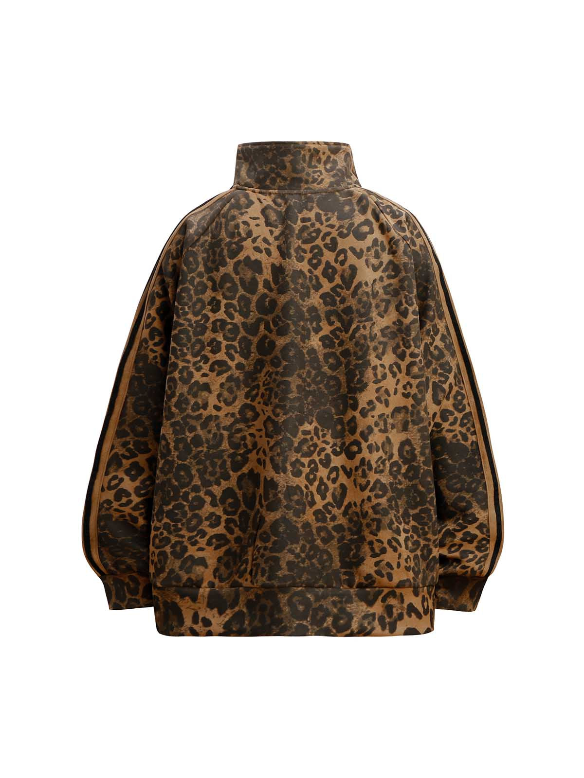 LEOPARD PRINT TRACK JACKET WITH LONG SLEEVE AND STAND COLLAR