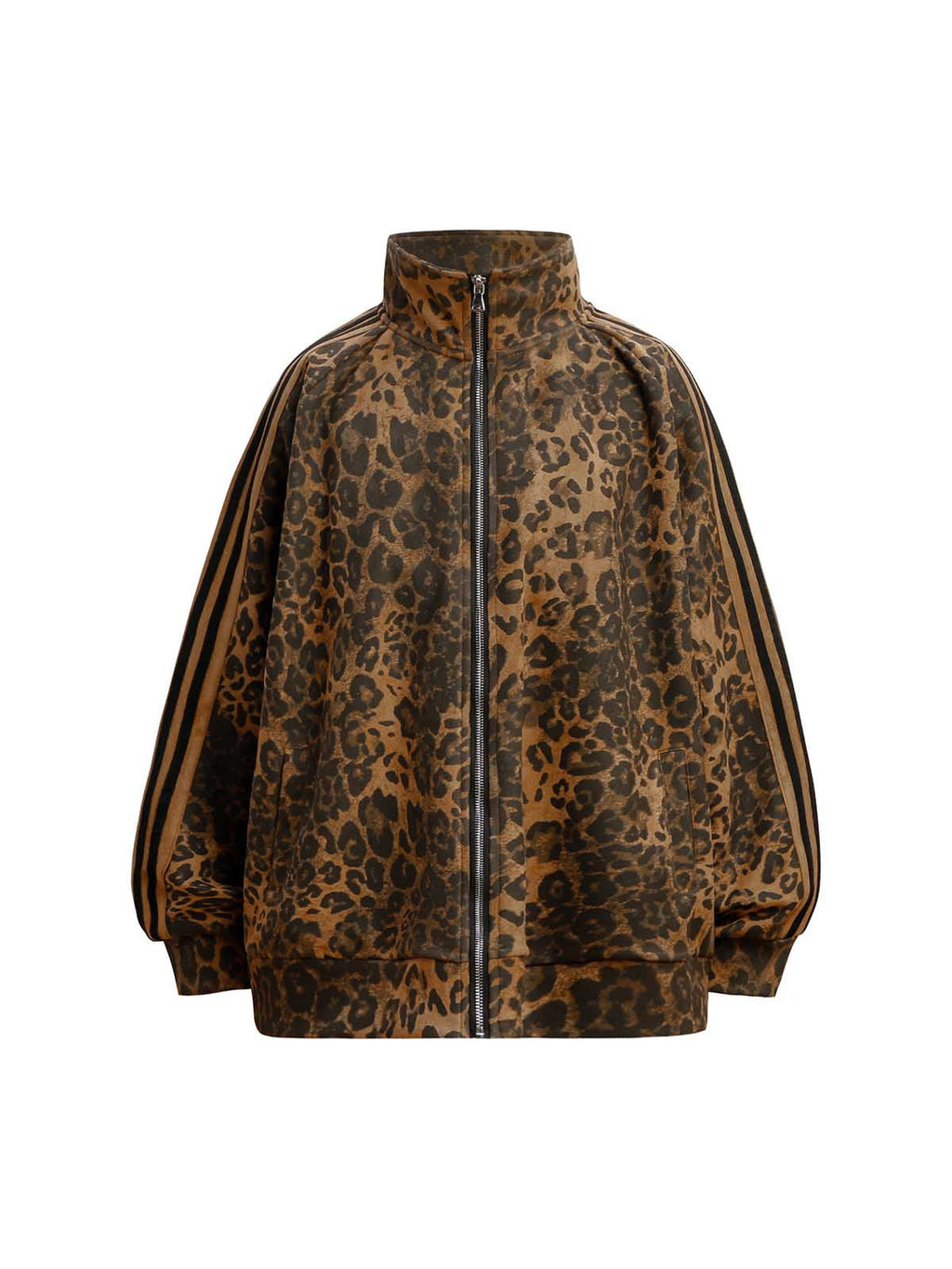 LEOPARD PRINT TRACK JACKET WITH LONG SLEEVE AND STAND COLLAR