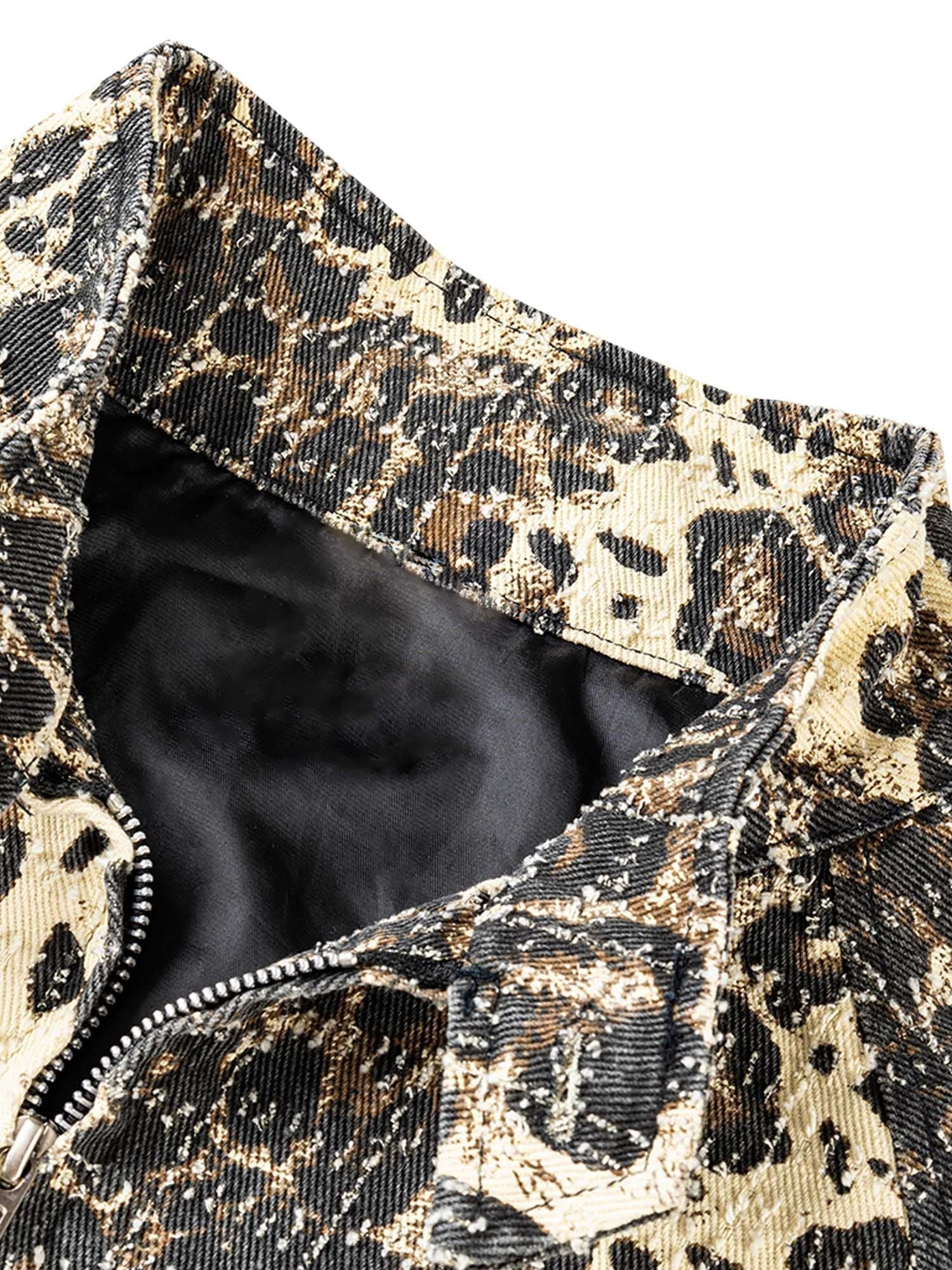 LEOPARD PRINTED DENIM JACKET - RETRO LEOPARD PRINTED DESIGN
