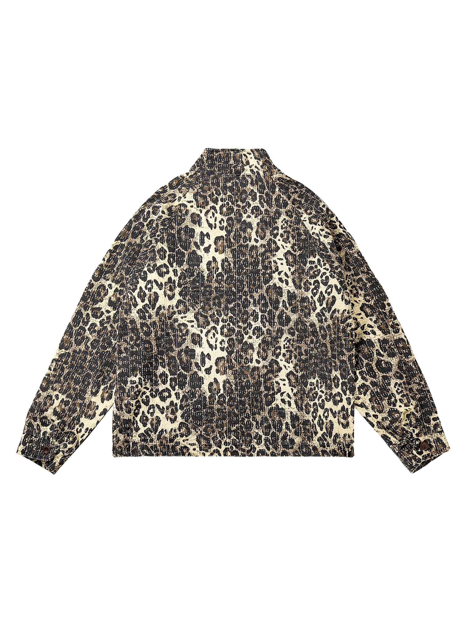 LEOPARD PRINTED DENIM JACKET - RETRO LEOPARD PRINTED DESIGN