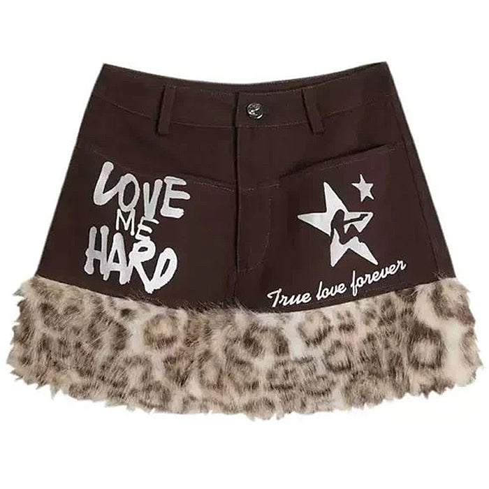 LEOPARD TRIM DENIM MINI SKIRT Y2K-INSPIRED