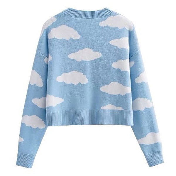 LIGHT BLUE CLOUD PATTERN CARDIGAN FOR WOMEN