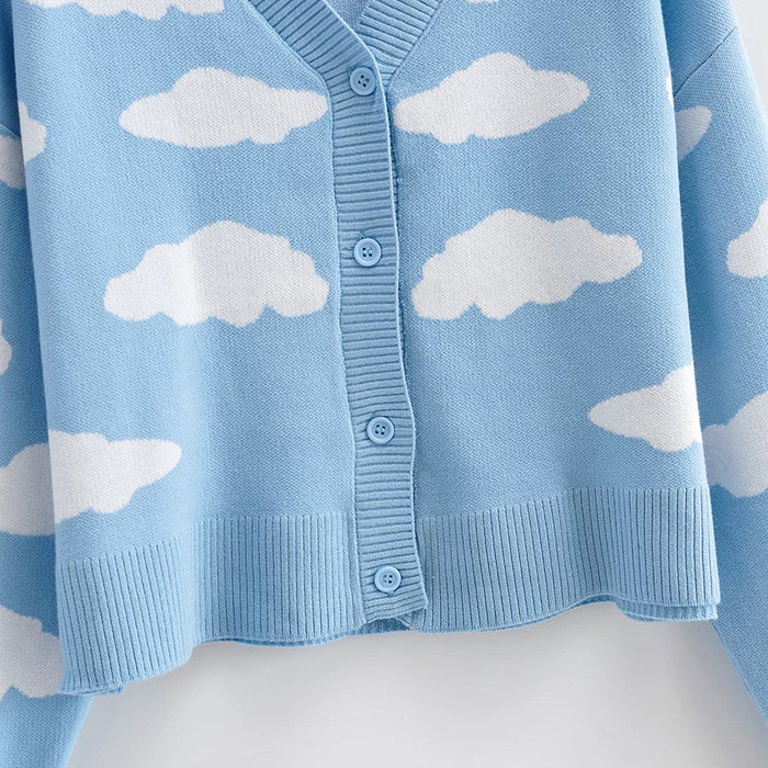LIGHT BLUE CLOUD PATTERN CARDIGAN FOR WOMEN