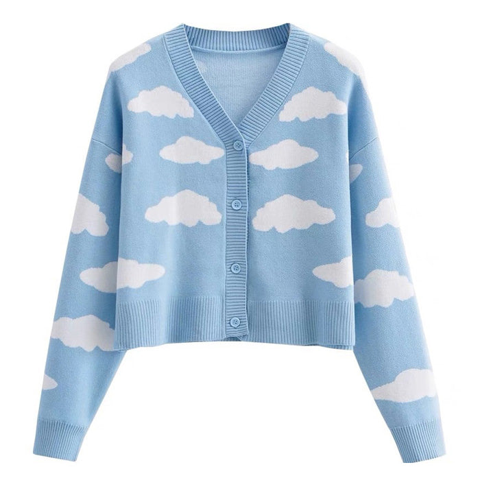 LIGHT BLUE CLOUD PATTERN CARDIGAN FOR WOMEN