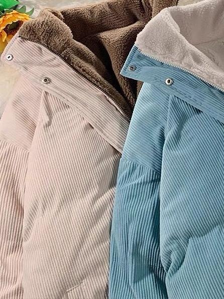 LIGHT BLUE CORDUROY PUFFER JACKET WITH WHITE LINING REVERSIBLE CORDUROY