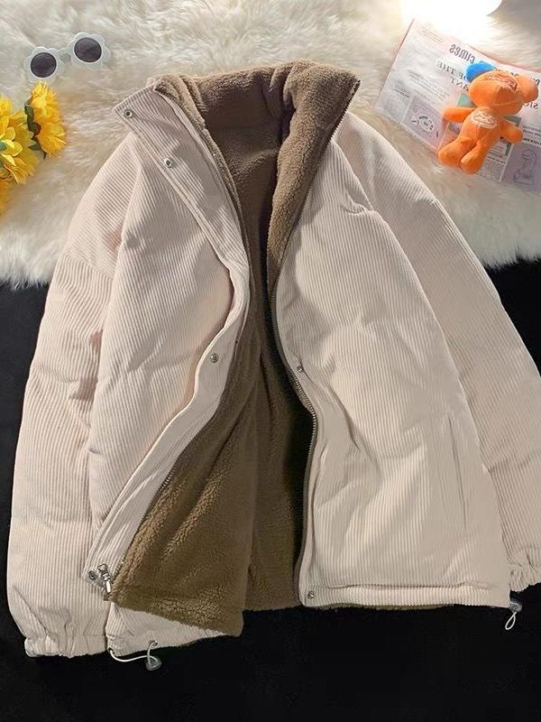 LIGHT BLUE CORDUROY PUFFER JACKET WITH WHITE LINING REVERSIBLE CORDUROY