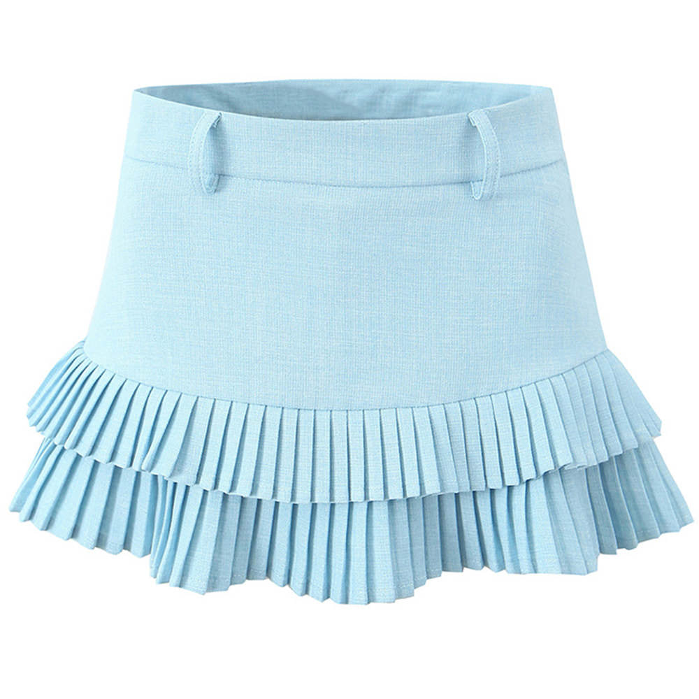 LIGHT BLUE DOUBLE PLEATED MINI SKIRT