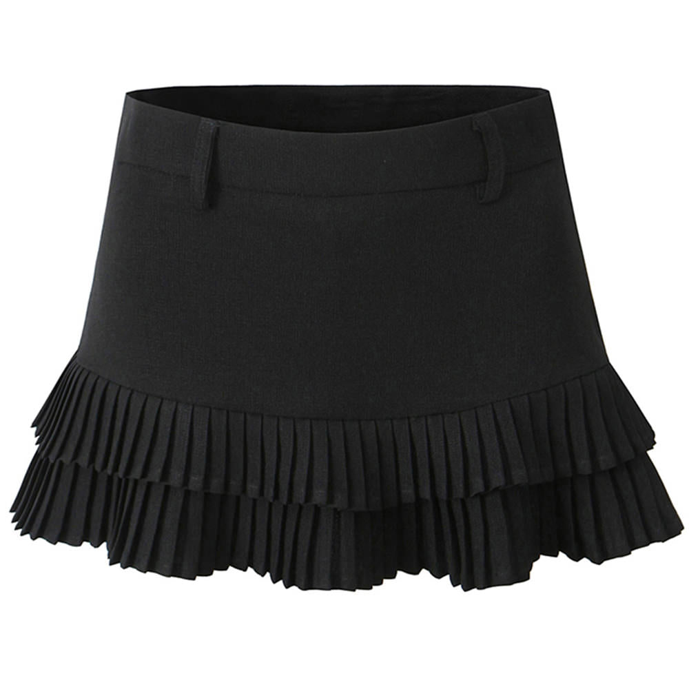 LIGHT BLUE DOUBLE PLEATED MINI SKIRT