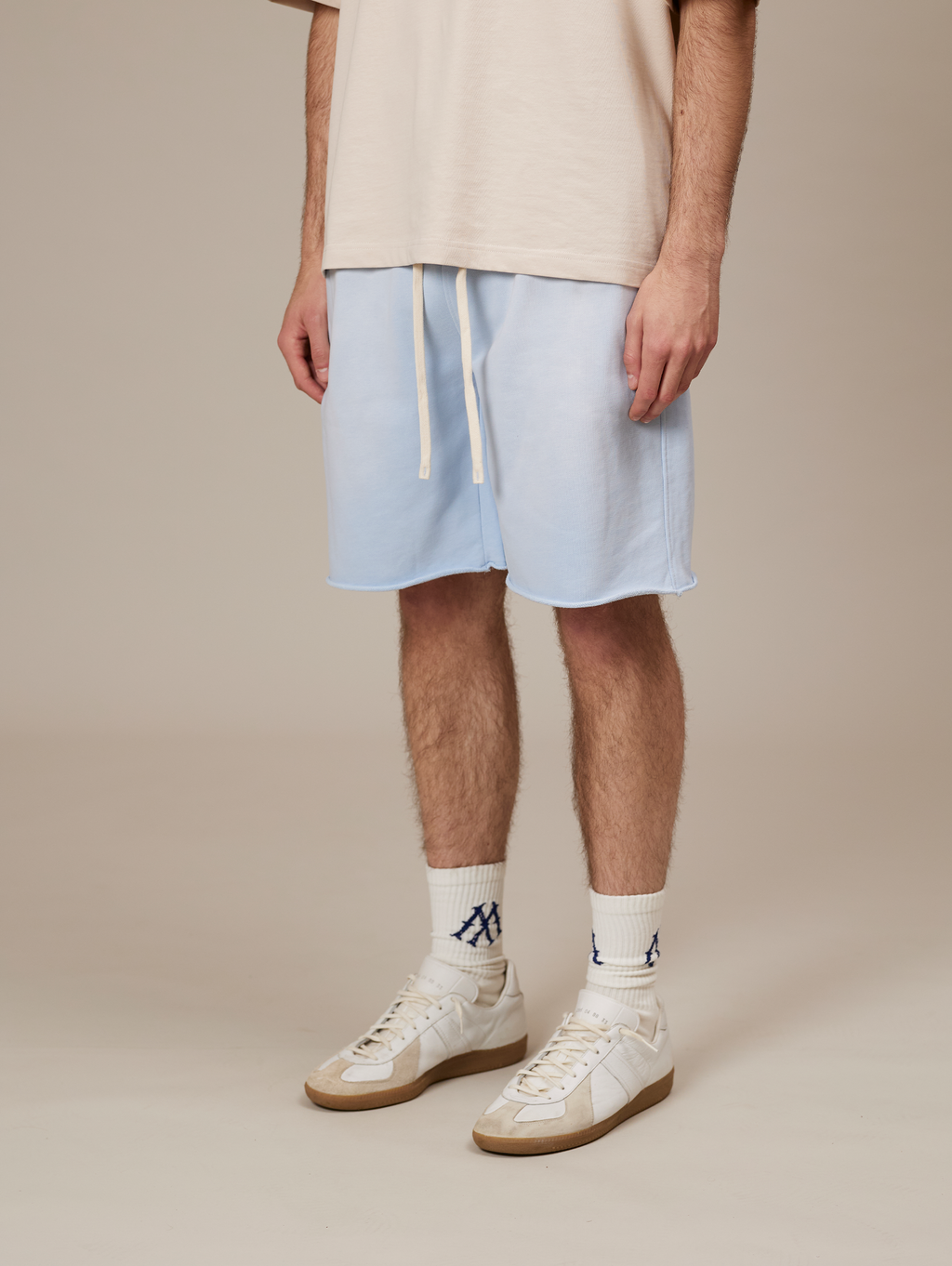 LIGHT BLUE DRAWSTRING SHORTS WITH COTTON FABRIC