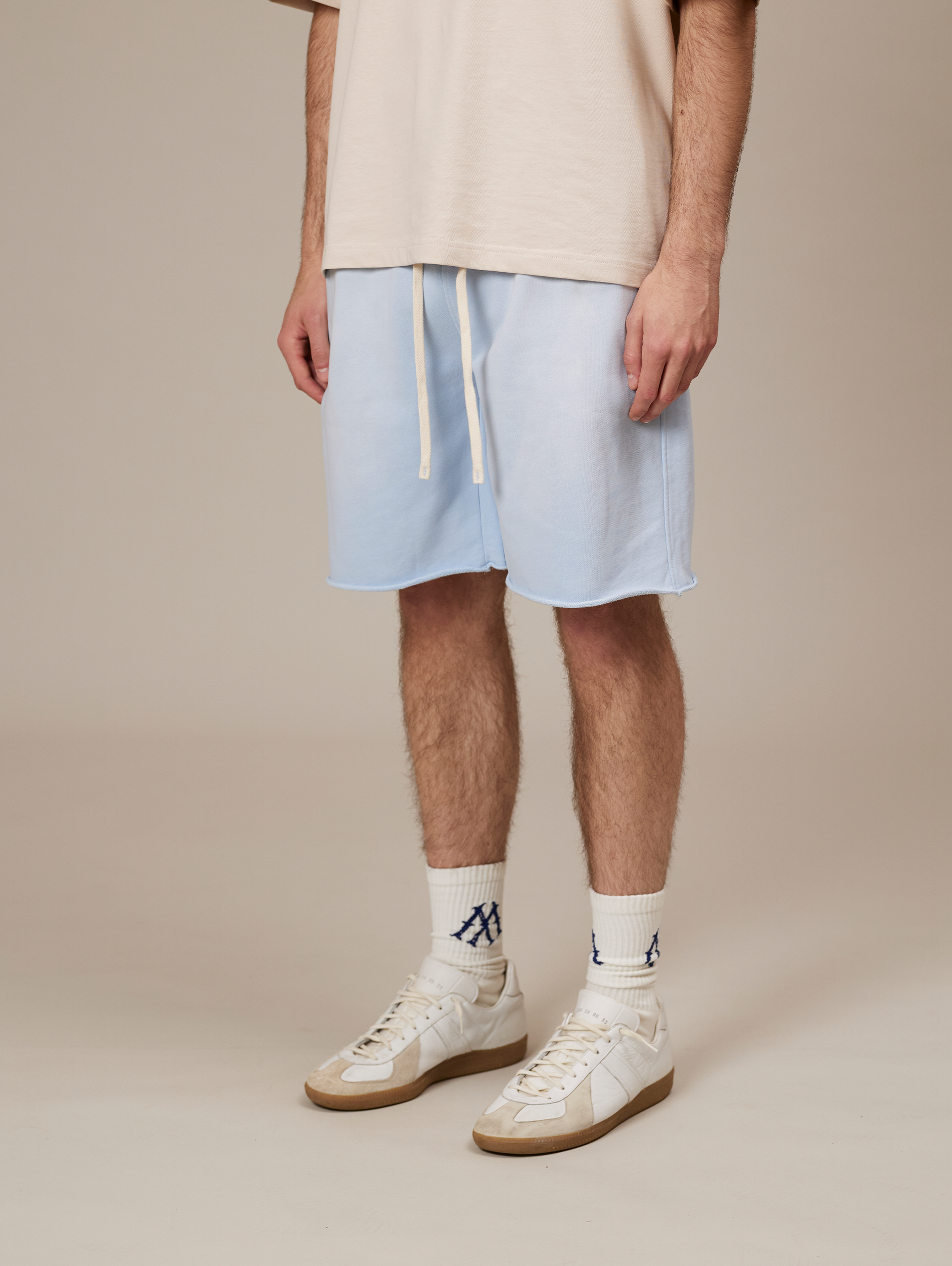 LIGHT BLUE DRAWSTRING SHORTS WITH COTTON FABRIC