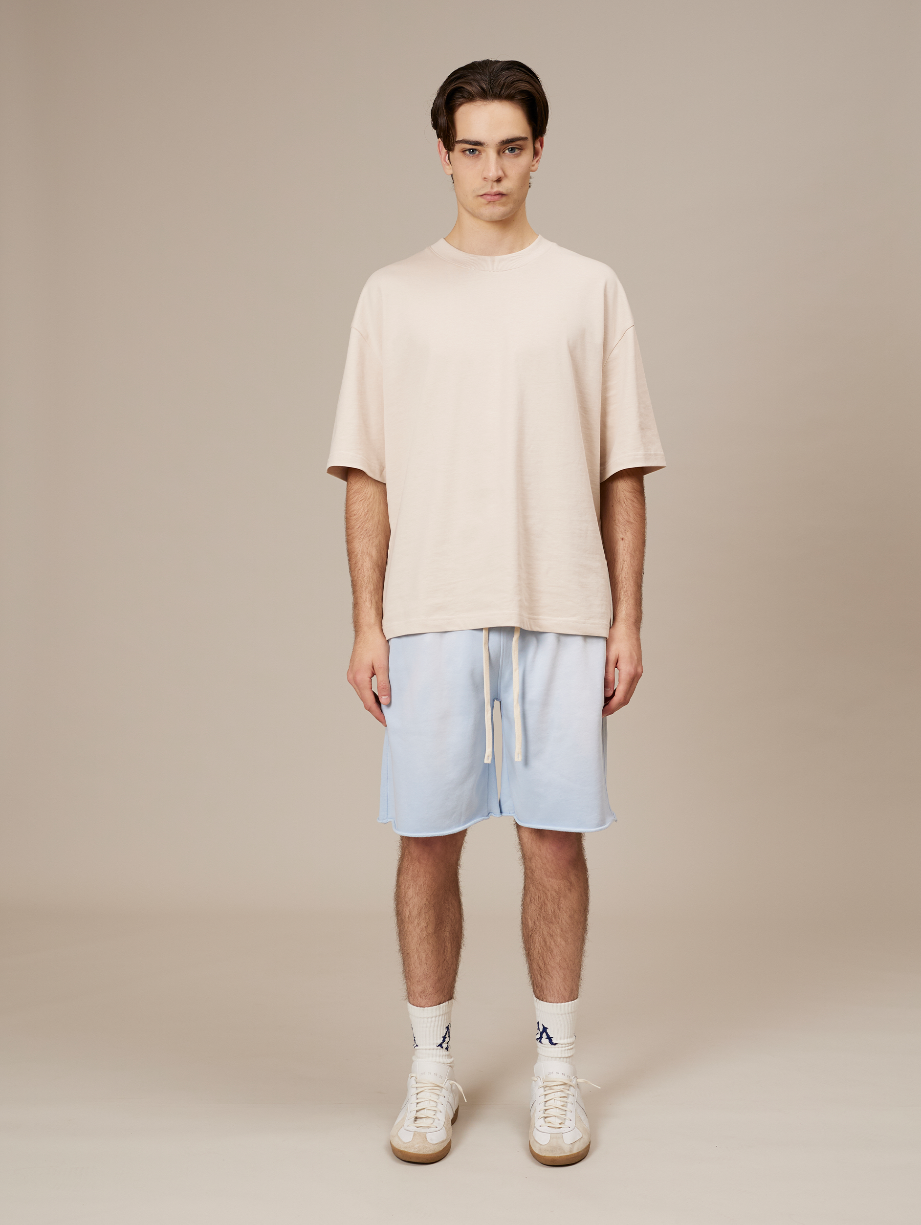 LIGHT BLUE DRAWSTRING SHORTS WITH COTTON FABRIC