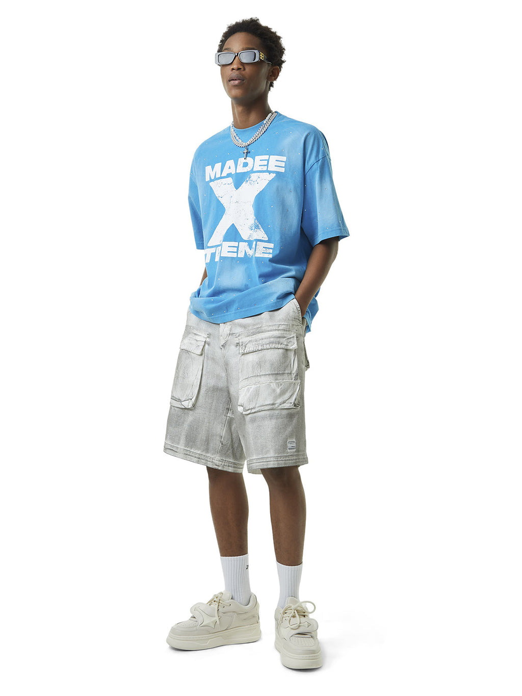 LIGHT BLUE GRAPHIC TEE SHORT SLEEVE LOOSE FIT DESIGN