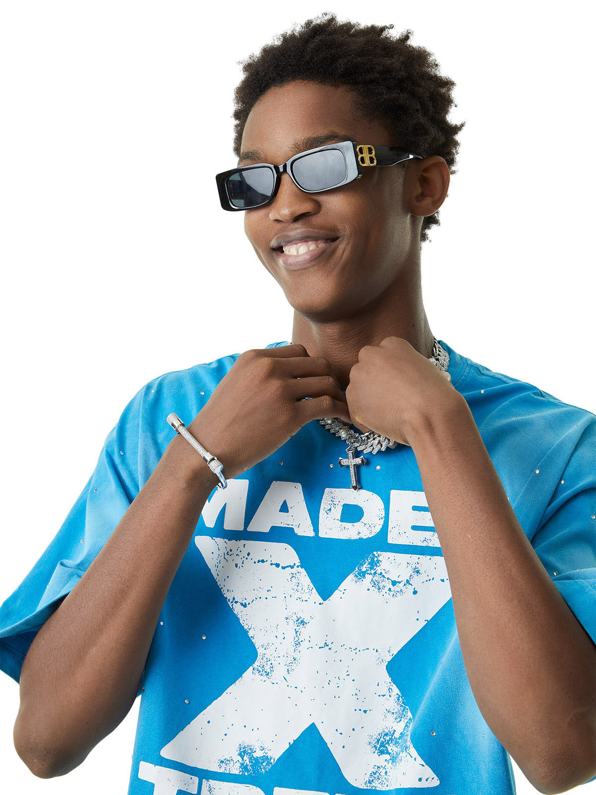 LIGHT BLUE GRAPHIC TEE SHORT SLEEVE LOOSE FIT DESIGN