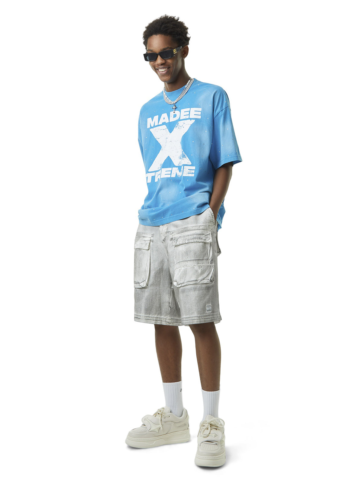 LIGHT BLUE GRAPHIC TEE SHORT SLEEVE LOOSE FIT DESIGN