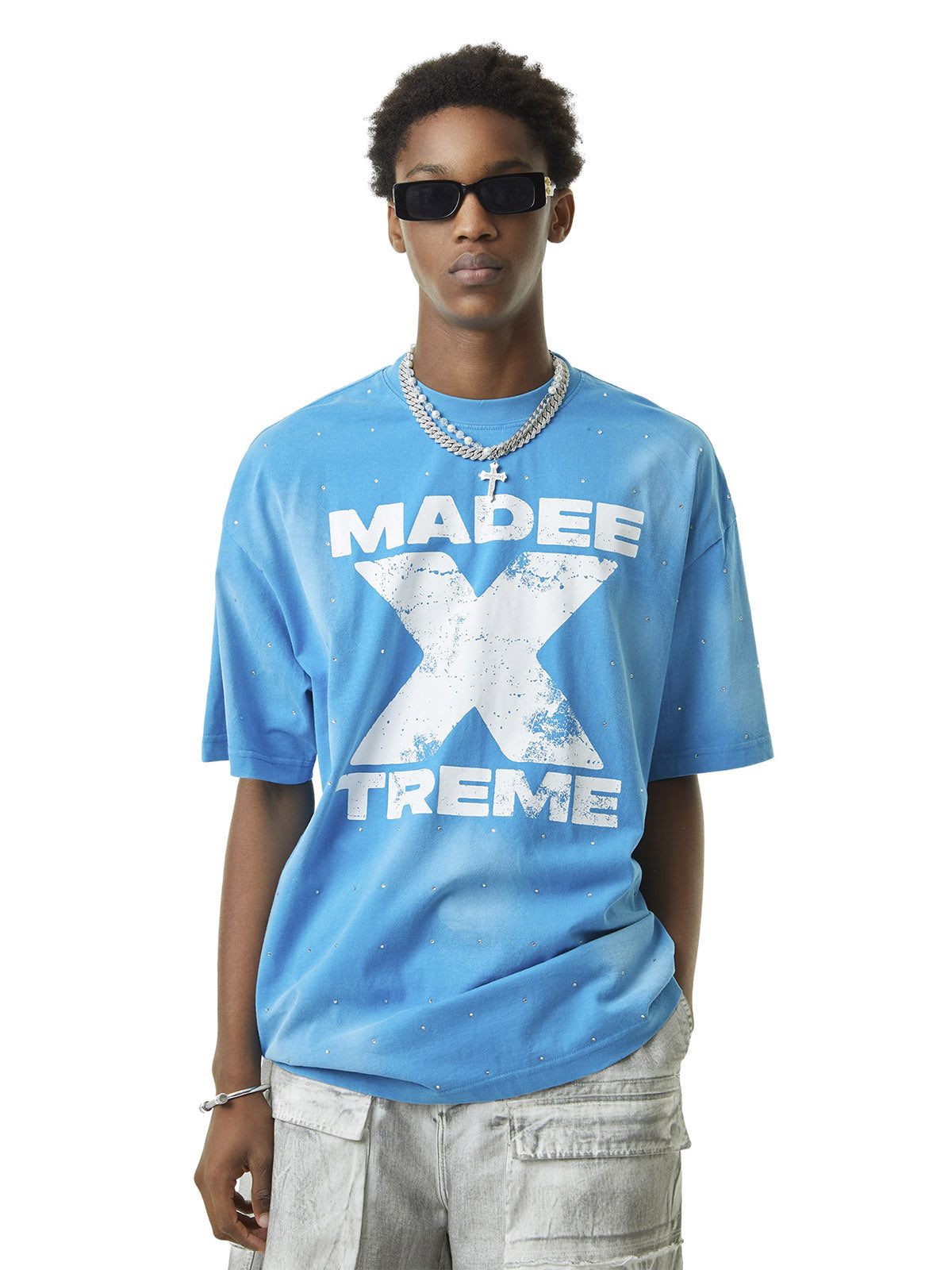 LIGHT BLUE GRAPHIC TEE SHORT SLEEVE LOOSE FIT DESIGN