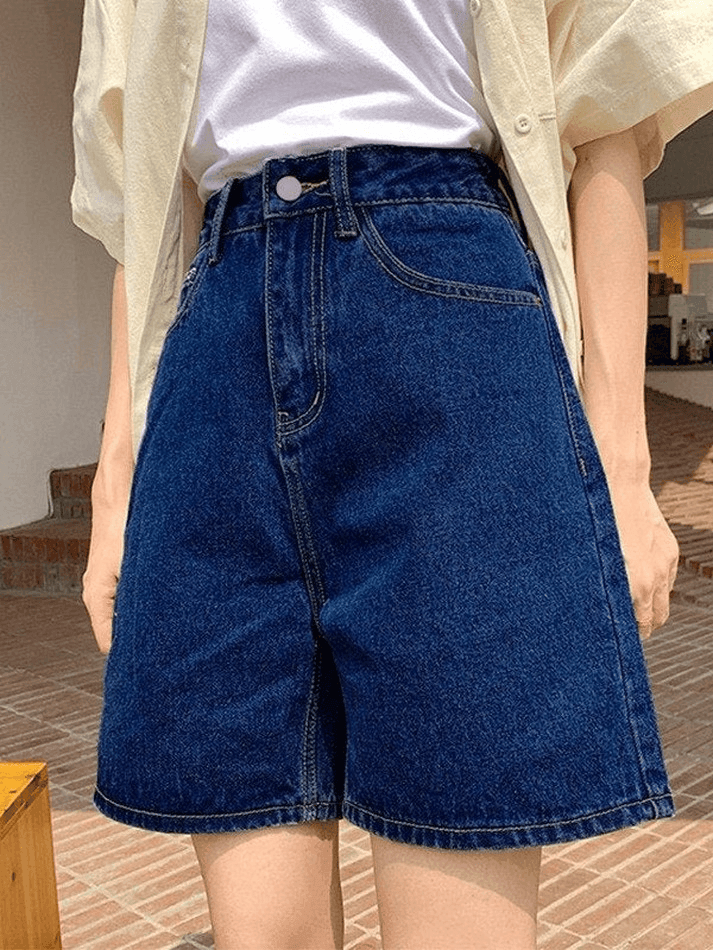 LIGHT BLUE HIGH WAIST DENIM SHORTS FOR WOMEN