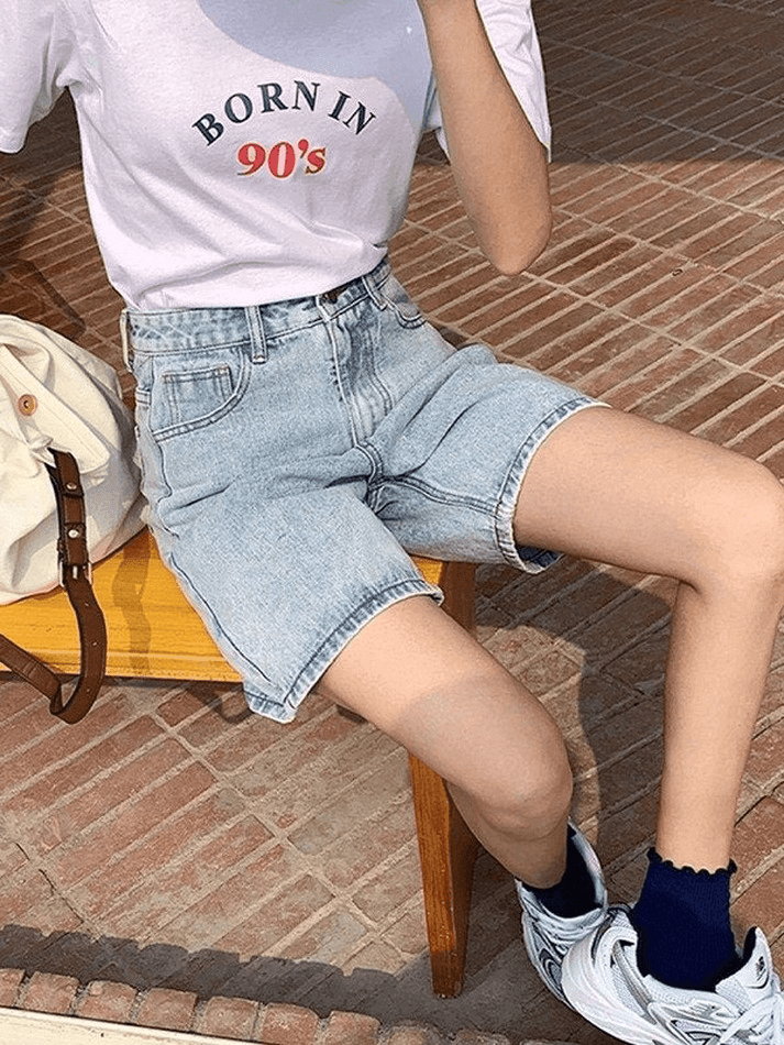 LIGHT BLUE HIGH WAIST DENIM SHORTS FOR WOMEN