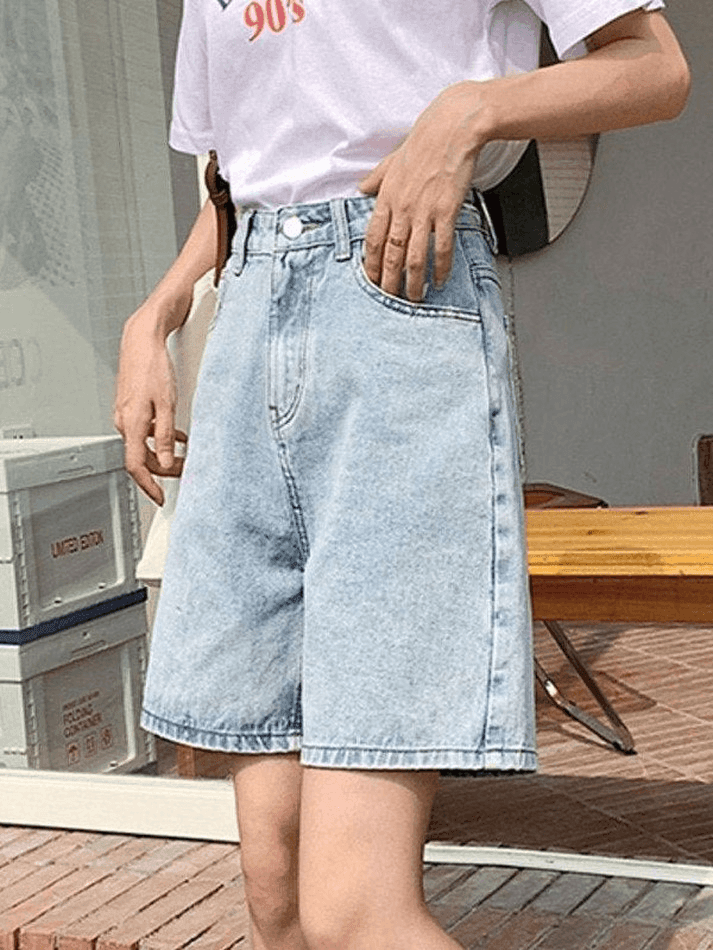 LIGHT BLUE HIGH WAIST DENIM SHORTS FOR WOMEN
