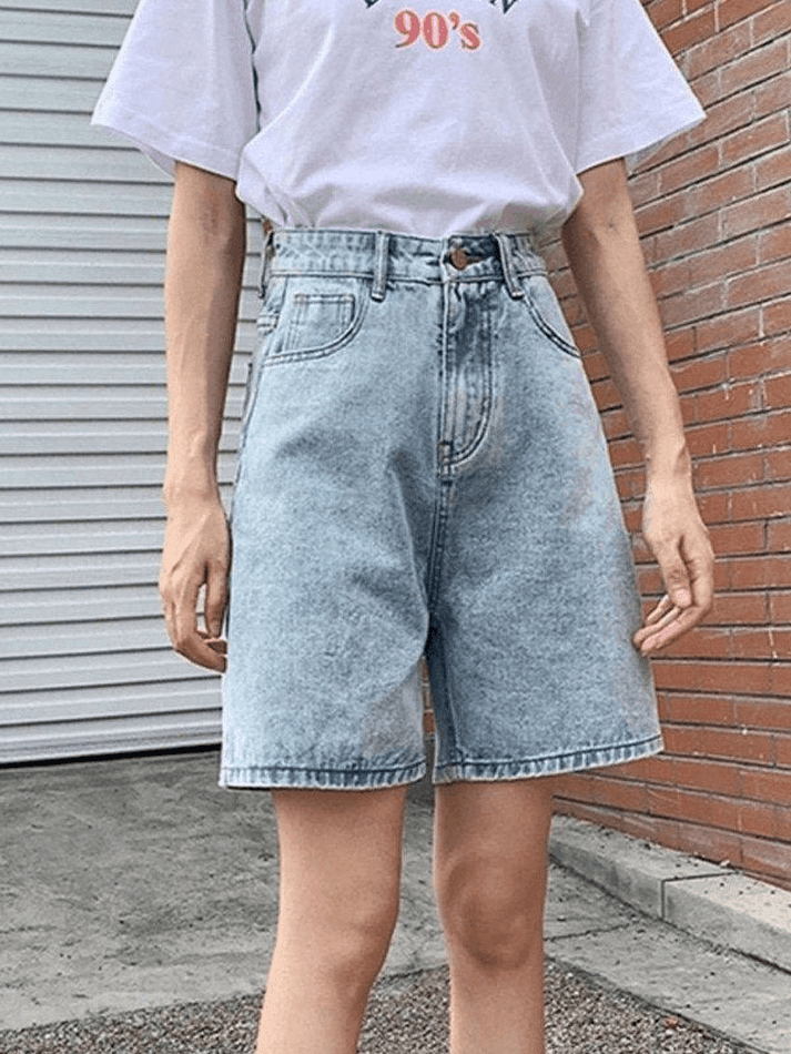 LIGHT BLUE HIGH WAIST DENIM SHORTS FOR WOMEN