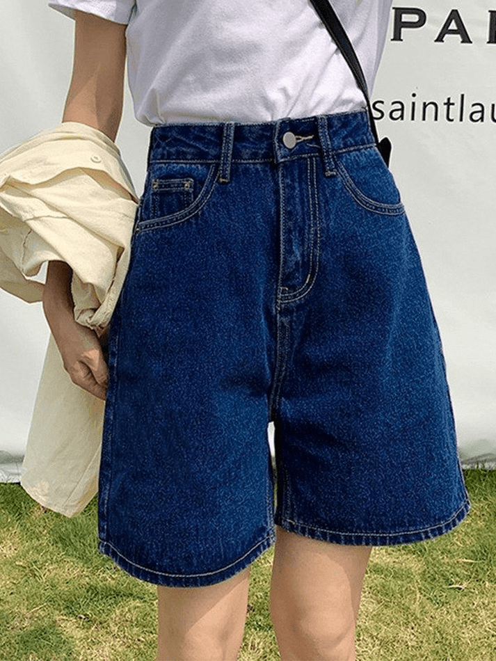 LIGHT BLUE HIGH WAIST DENIM SHORTS FOR WOMEN