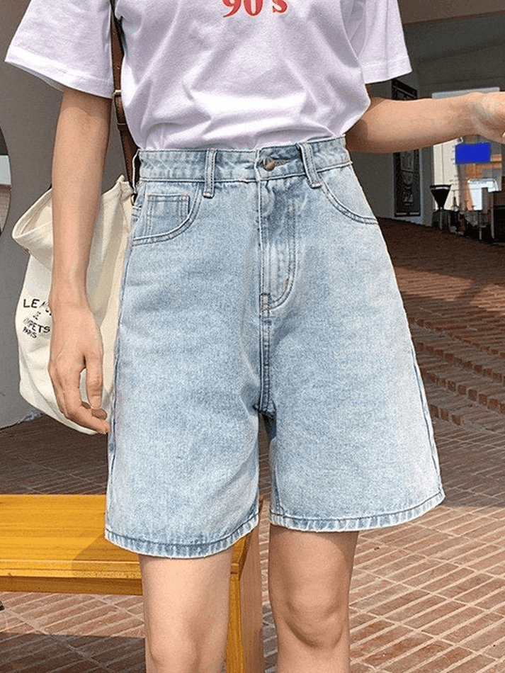 LIGHT BLUE HIGH WAIST DENIM SHORTS FOR WOMEN