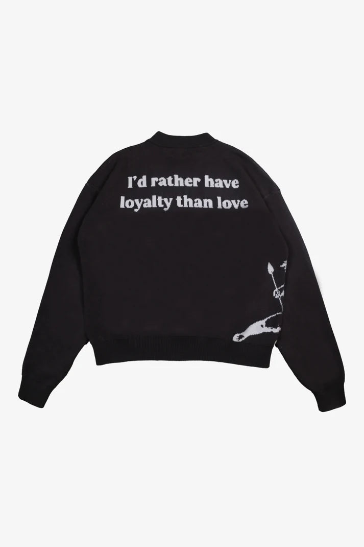 LIGHT BLUE KNITTED SWEATSHIRT WITH WHITE GRAPHIC - AMOR KNITTED SWEATER