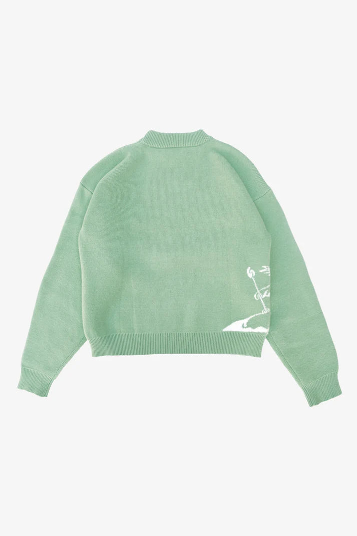 LIGHT BLUE KNITTED SWEATSHIRT WITH WHITE GRAPHIC - AMOR KNITTED SWEATER
