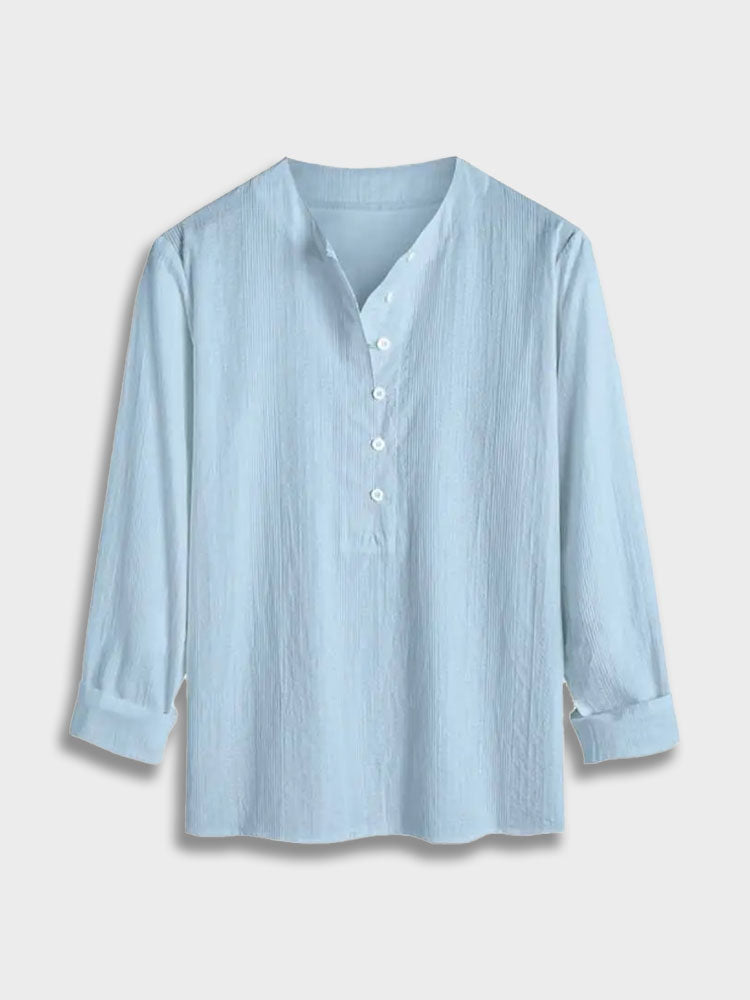 LIGHT BLUE LONG-SLEEVED HENLEY SHIRT FOR EFFORTLESS STYLE