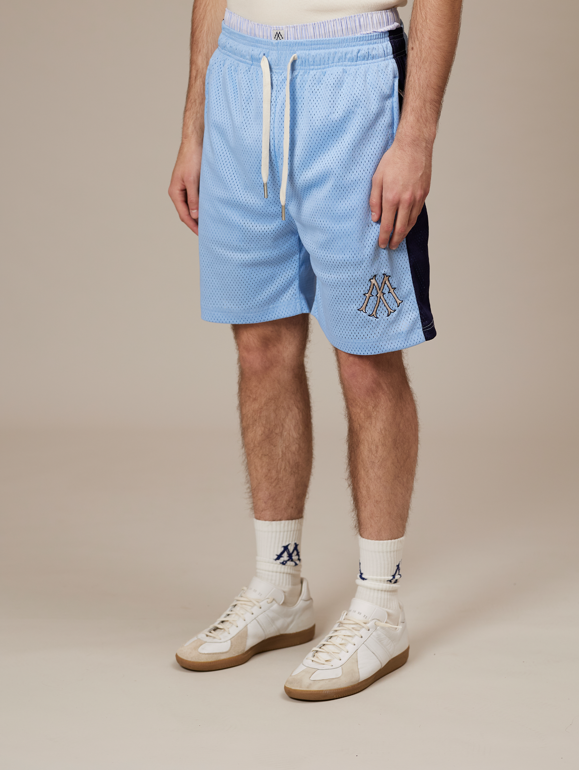 LIGHT BLUE MESH ATHLETIC SHORTS - BLUE LUXURY STREETWEAR