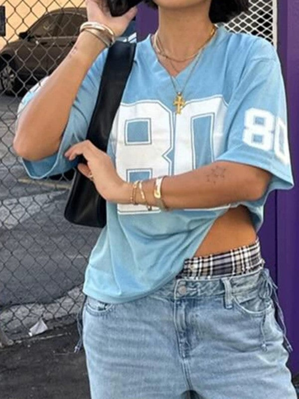 LIGHT BLUE MESH JERSEY WITH OVERSIZED NUMBER PRINT