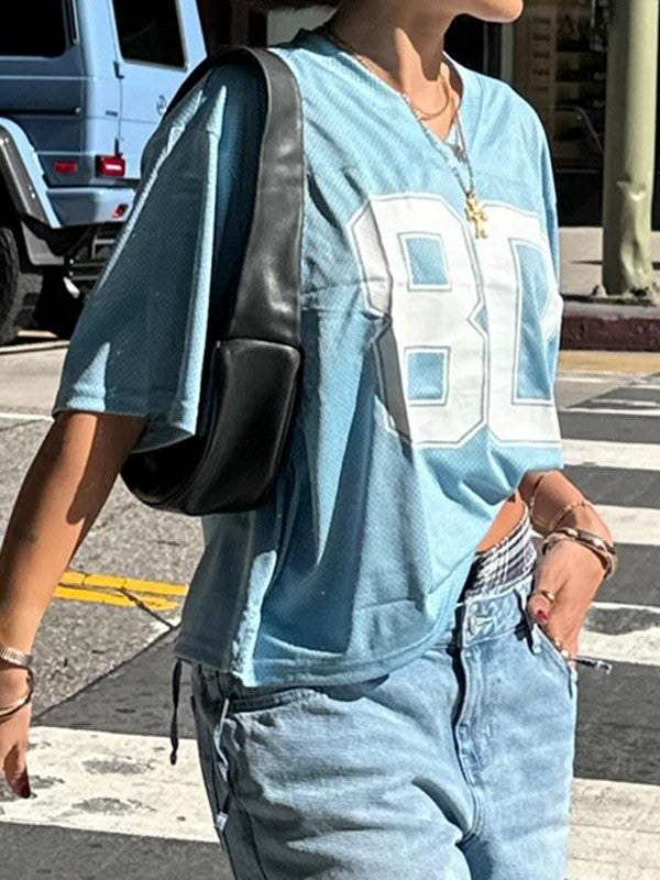 LIGHT BLUE MESH JERSEY WITH OVERSIZED NUMBER PRINT