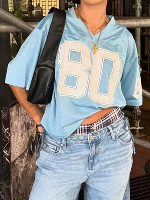 LIGHT BLUE MESH JERSEY WITH OVERSIZED NUMBER PRINT