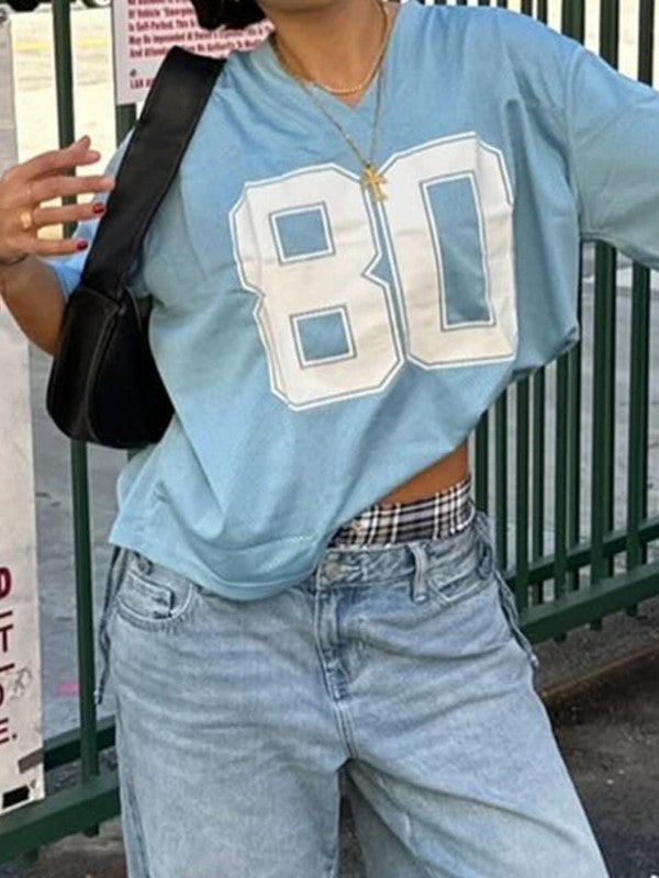 LIGHT BLUE MESH JERSEY WITH OVERSIZED NUMBER PRINT