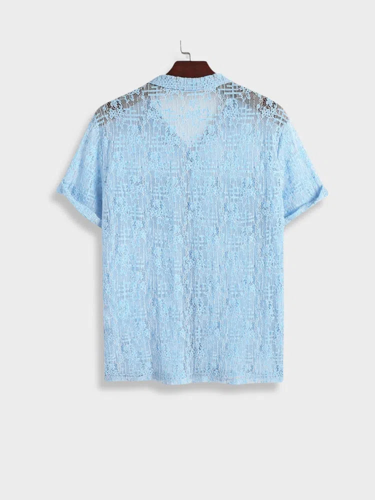 LIGHT BLUE PATTERNED SHORT-SLEEVE SHIRT - CETTE CHEMISE POUR TOUTES LES OCCASIONS