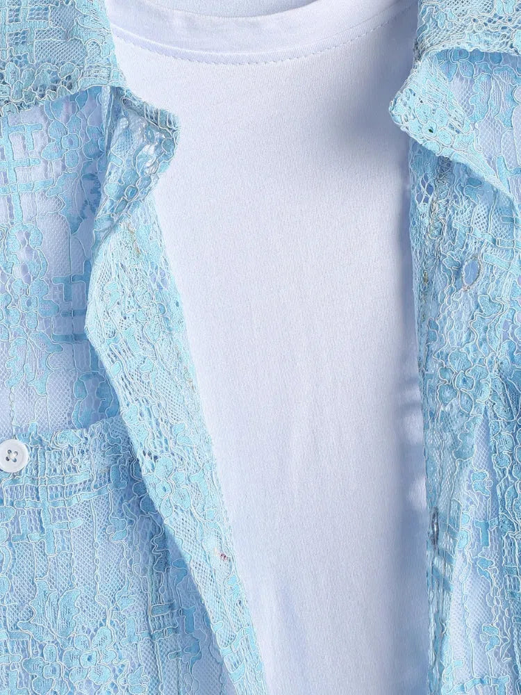 LIGHT BLUE PATTERNED SHORT-SLEEVE SHIRT - CETTE CHEMISE POUR TOUTES LES OCCASIONS