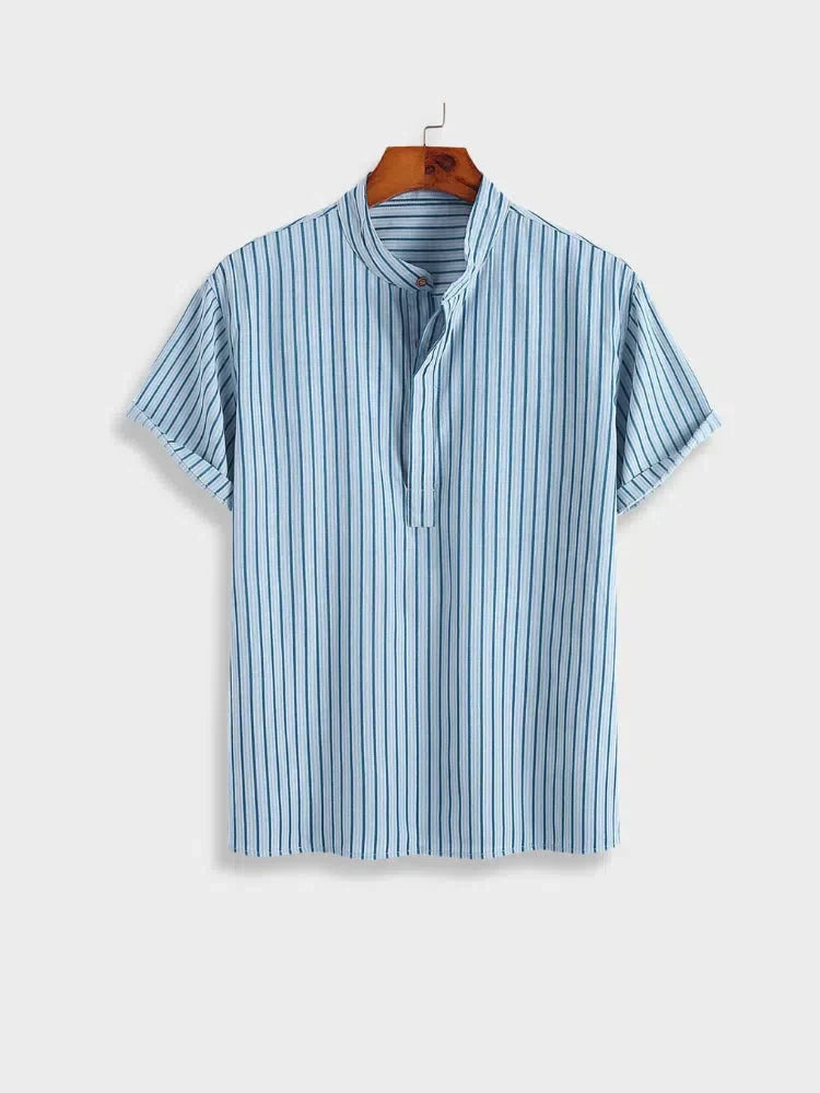 LIGHT BLUE STRIPED SHORT-SLEEVED SHIRT - EFFORTLESSLY COMFORTABLE CASUAL SHIRT