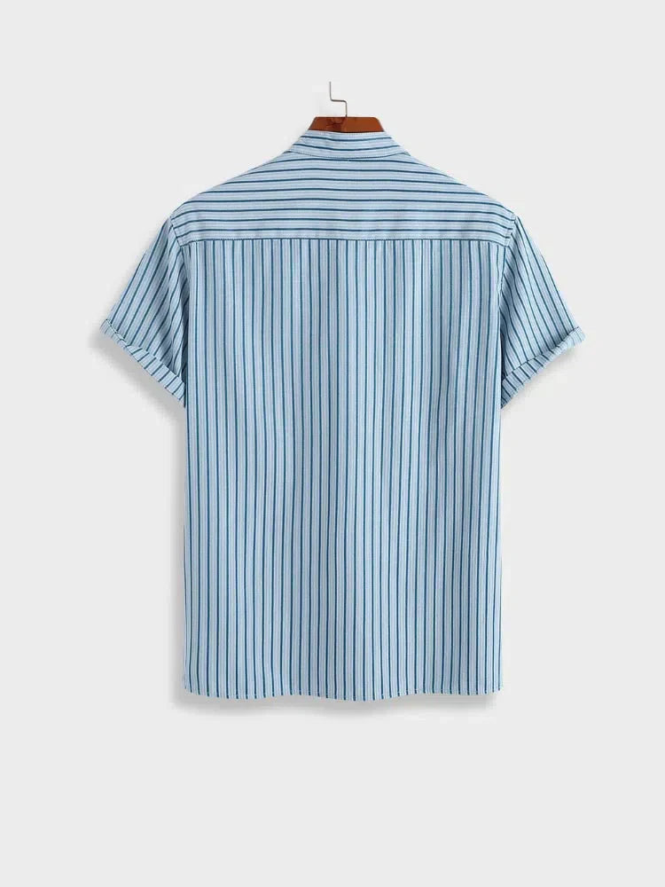 LIGHT BLUE STRIPED SHORT-SLEEVED SHIRT - EFFORTLESSLY COMFORTABLE CASUAL SHIRT